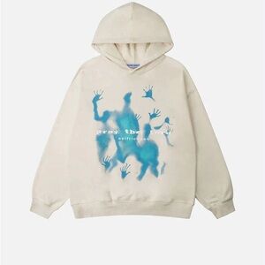 Women’s Aelferic Eden Cream Hoodie with Blue Graphic size medium